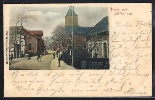 AK Alfhausen, Strassenpartie mit Kirchturm