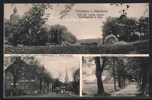 AK Fürstenau i. Hannover, Eingang zur Stadt, Kathol. Kirche und Friedhof