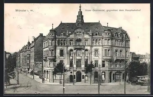 AK Münster i. W., Hotel Continental gegenüber dem Hauptbahnhof