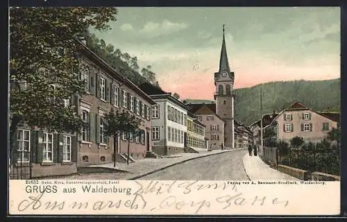 AK Waldenburg, Strassenpartie mit Kirche