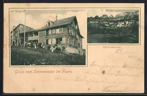 AK Flums, Gasthaus Tannenboden und Churfirstenkette