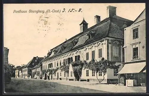 AK Strengberg /N.-Oest., Posthaus mit Strassenpartie