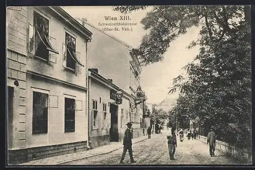 AK Wien, Ober-St. Veit, Schweizerthalstrasse mit Passanten