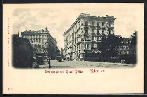 AK Wien, Burggasse mit Hotel Höller