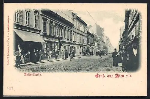 AK Wien, Kaiserstrasse mit Papier-Handlung