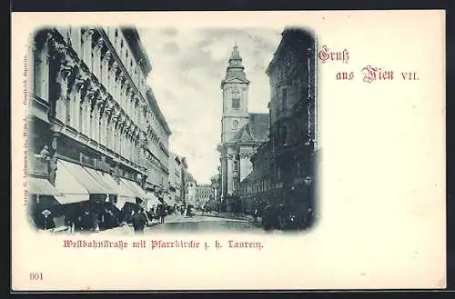 AK Wien, Westbahnstrasse mit Pfarrkirche z. h. Laurenz