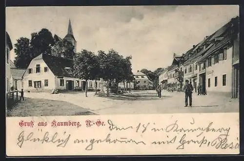 AK Kaumberg /N.-Oe., Ortspartie mit Anwohnern am Platz