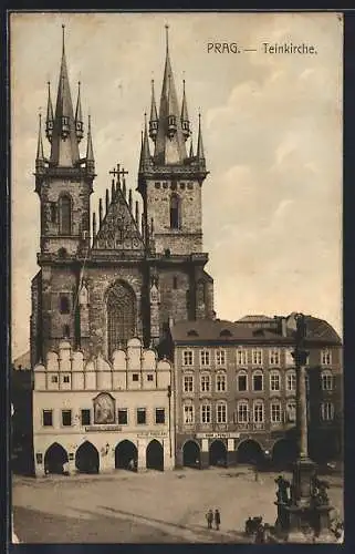 AK Prag / Praha, Teinkirche und Geschäfte