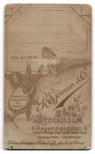 Fotografie R. Sjöman & Co., Stockholm, Regeringsgatan 6, Porträt einer Frau mit hochgestecktem Haar