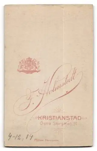 Fotografie F. Holmstedt, Kristianstad, Östra Storgatan 91, Portrait eines Herrn mit Schnurrbart