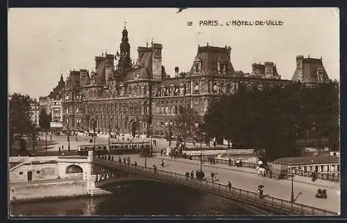 AK Paris, L`Hotel-de-Ville, Strassenbahn