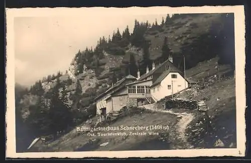 AK Baumgartnerhaus am Schneeberg, Berghütte mit Zugangsweg