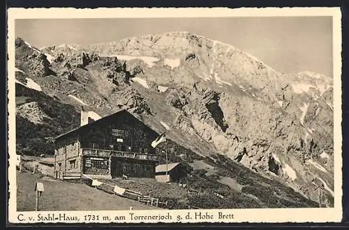 AK Carl von Stahl-Haus am Torrenerjoch, Blick gegen das Hohe Brett