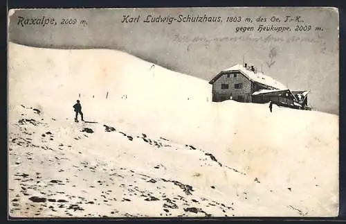 AK Karl Ludwig-Schutzhaus, Berghütte des Oe. J. -K. auf der Raxalpe gegen Heukuppe