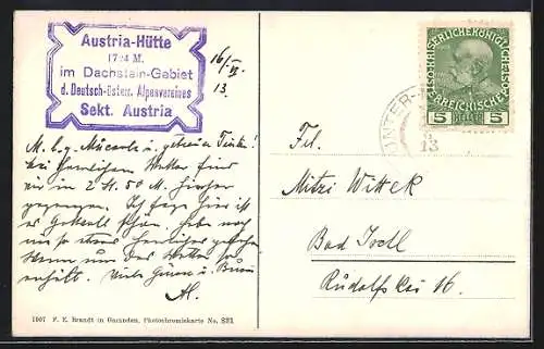 AK Austriahütte, Berghütte mit der Dachsteingruppe