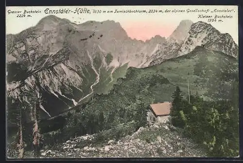 AK Ennstaler-Hütte, Berghütte am Jamischbachturm mit kleinem und grossem Buchstein