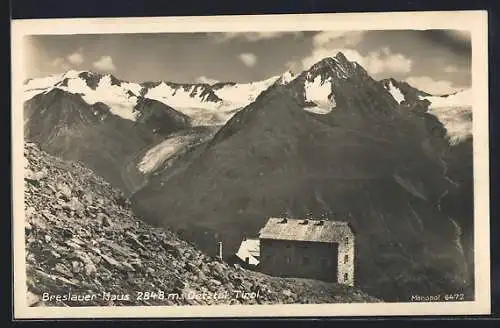 AK Breslauer Haus, Berghütte mit Oetztal