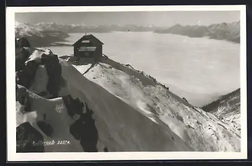 AK Kellerjochhaus, Berghütte mit Panorama