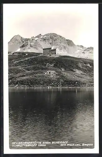 AK Heilbronnerhütte, Ansicht am Scheidsee gegen den Schrottenkopf