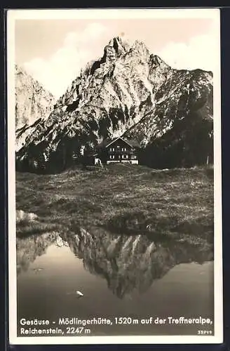 AK Mödlingerhütte /Gesäuse, Ansicht auf der Treffneralpe, mit Reichenstein