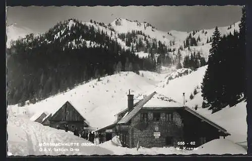 AK Mörsbachhütte, Hüttenansicht mit Gebirgspanorama