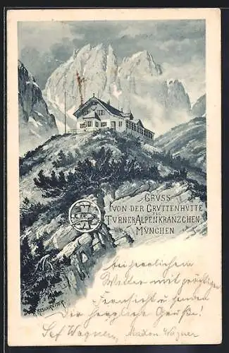 Künstler-AK Rudolf Reschreiter: Blick auf die Gruttenhütte des Turner-Alpen-Kränzchen e.V.