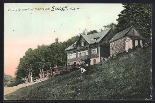 AK Franz Krebs-Schutzhaus /Schöpfl, Blick auf die Berghütte