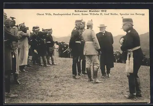 AK Kaiser Wilhelm II. und Bundespräsident Forrer beim Schweizer Manöver