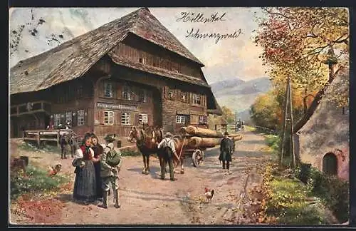 Künstler-AK H. Hoffmann: Schwarzwald-Gasthaus zum Himmelreich, Eingang ins Höllental