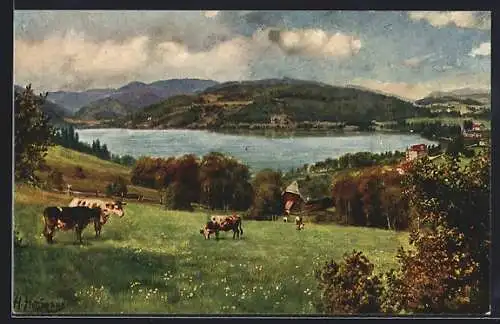 Künstler-AK Heinrich Hoffmann: Titisee mit Feldberg