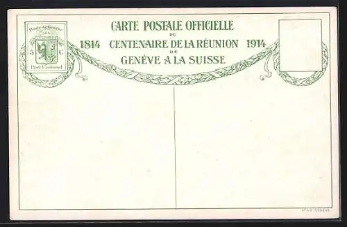 Künstler-AK Genève, Les commandants des troupes suisses et genevoises se donnent l`accolade au Port-Noir 1814