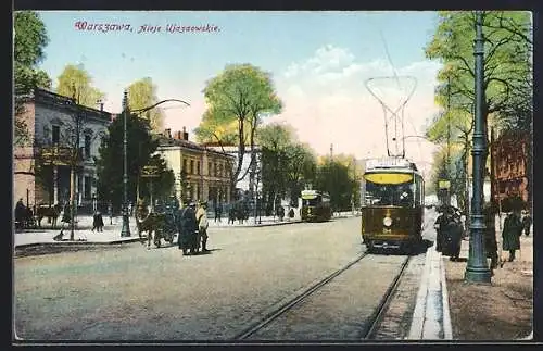 AK Warszawa, Strassenbahn auf der Aleje Ujazdowskie