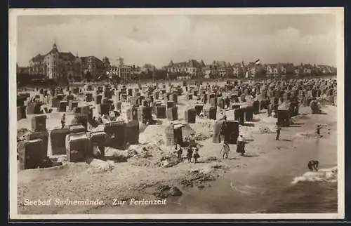 AK Swinemünde, Strand zur Ferienzeit