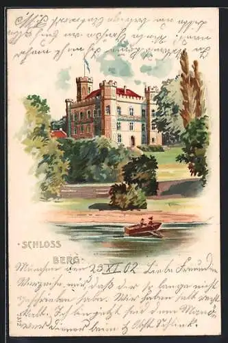 Lithographie Berg / Starnberger See, Schloss Berg