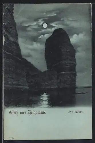 Mondschein-AK Helgoland, Der Mönch bei Nacht