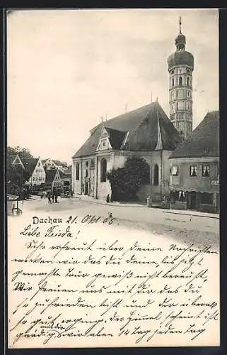 AK Dachau, Strassenpartie mit Turm