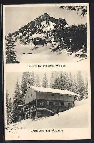 AK Schliersee, Gasthof Unterkunftshaus Wurzhütte, Blick zur Halserspitze