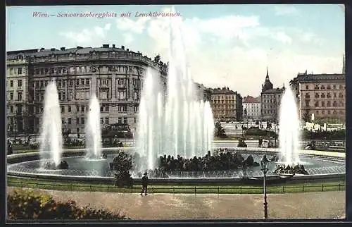 AK Wien, Schwarzenbergplatz mit Leuchtbrunnen