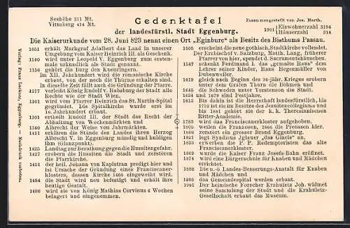 AK Eggenburg, Gedenktafel mit Geschichte des Ortes