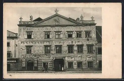 AK Horn, grosses Haus mit prachtvoller Verzierung der Aussenfassade