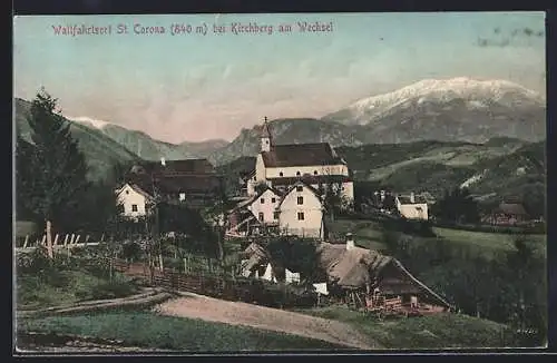 AK St. Corona bei Kirchberg am Wechsel, Der Wallfahrtsort vor Bergpanorama