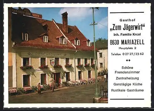 AK Mariazell, Gasthof Zum Jägerwirt der Fam. Krcal, Hauptplatz 2