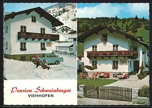 AK Viehhofen bei Zell am See, Pension Schweinberger im Winter und Sommer