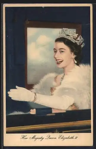 AK Königin Elizabeth II. von England grüsst aus der Kutsche