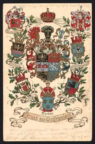 AK Wappen der ostfriesischen Städte Emden, Wilhelmshaven, Aurich, Leer