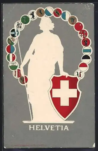 AK Helvetia mit Schild und Wappen