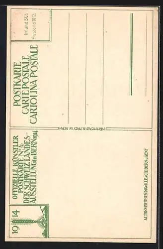 Künstler-AK A. Tièche: Bern, Schweizerische Landes-Ausstellung 1914, Ansicht der Brunnenanlage Studerstein