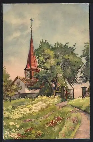 Künstler-AK Witikon, Blick auf die Kirche