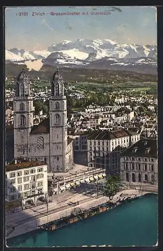 AK Zürich, Grossmünster mit Glärnisch