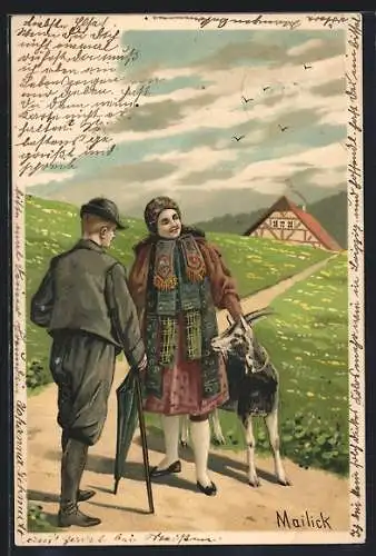 Künstler-Lithographie Alfred Mailick: Gruss aus dem Altenburger Lande!, Tracht